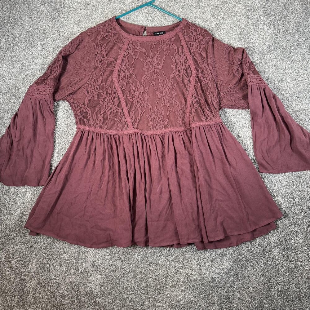 Torrid Tunic Top 1X Plus Lace Bell Sleeve Boho Chic Babydoll Fairycore Romantic